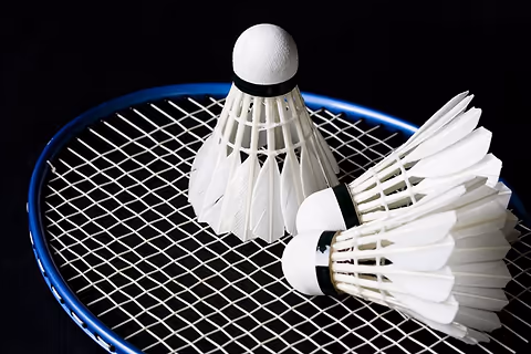 Shuttlecocks resting on a racket